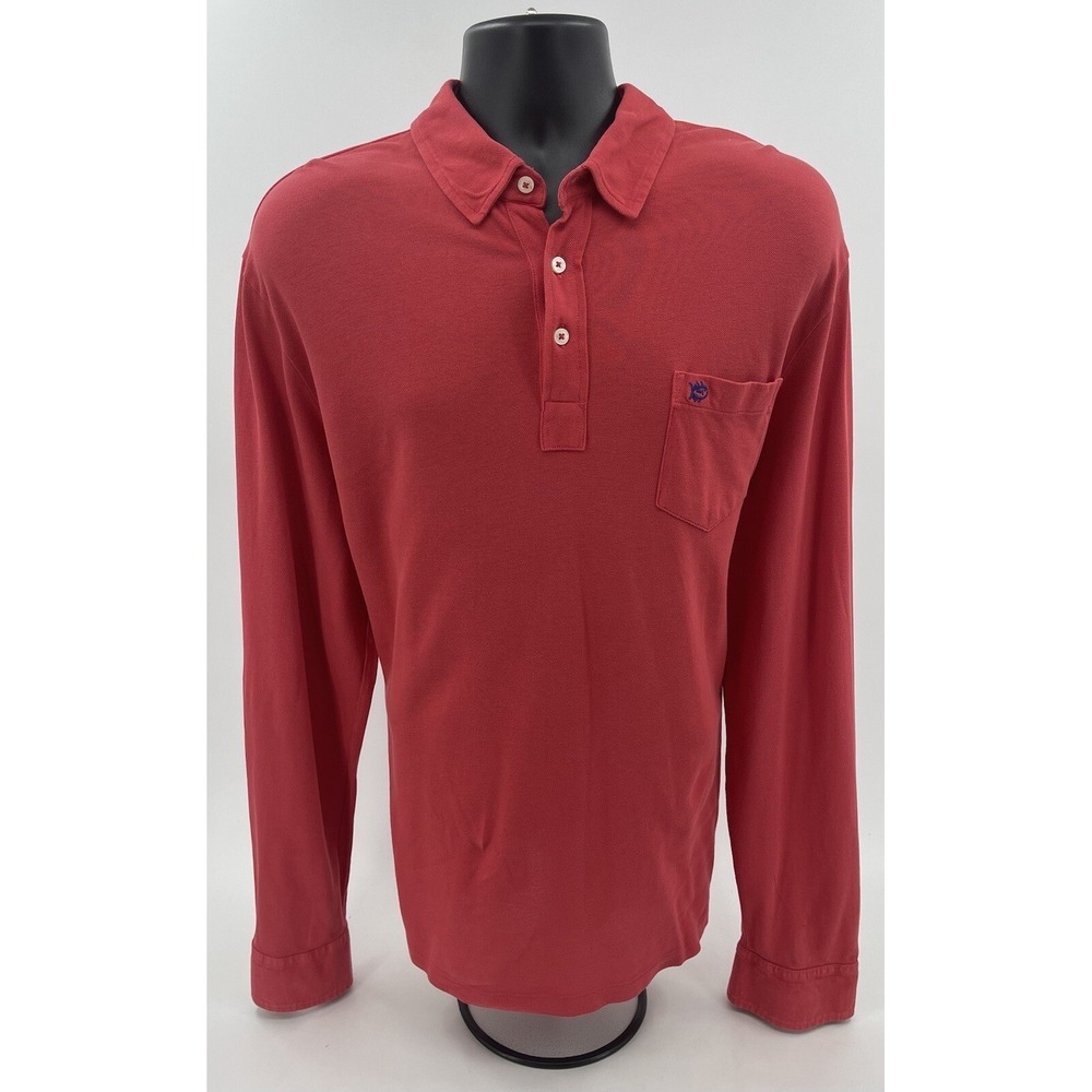 Southern Tide Beachside Polo Shirt Trim Fit Long Sleeve Jetty Red Men's‎ XL